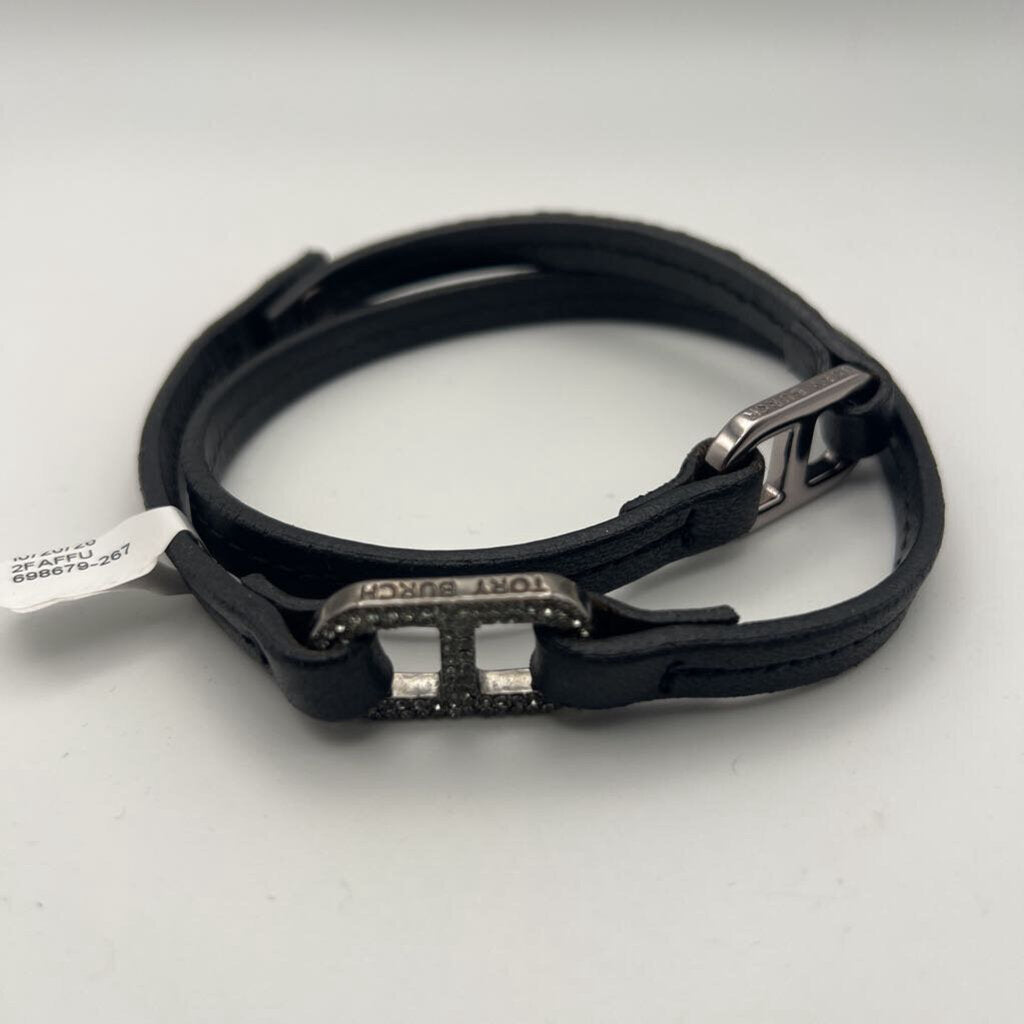 Tory Burch Black Leather Wrap Bracelet