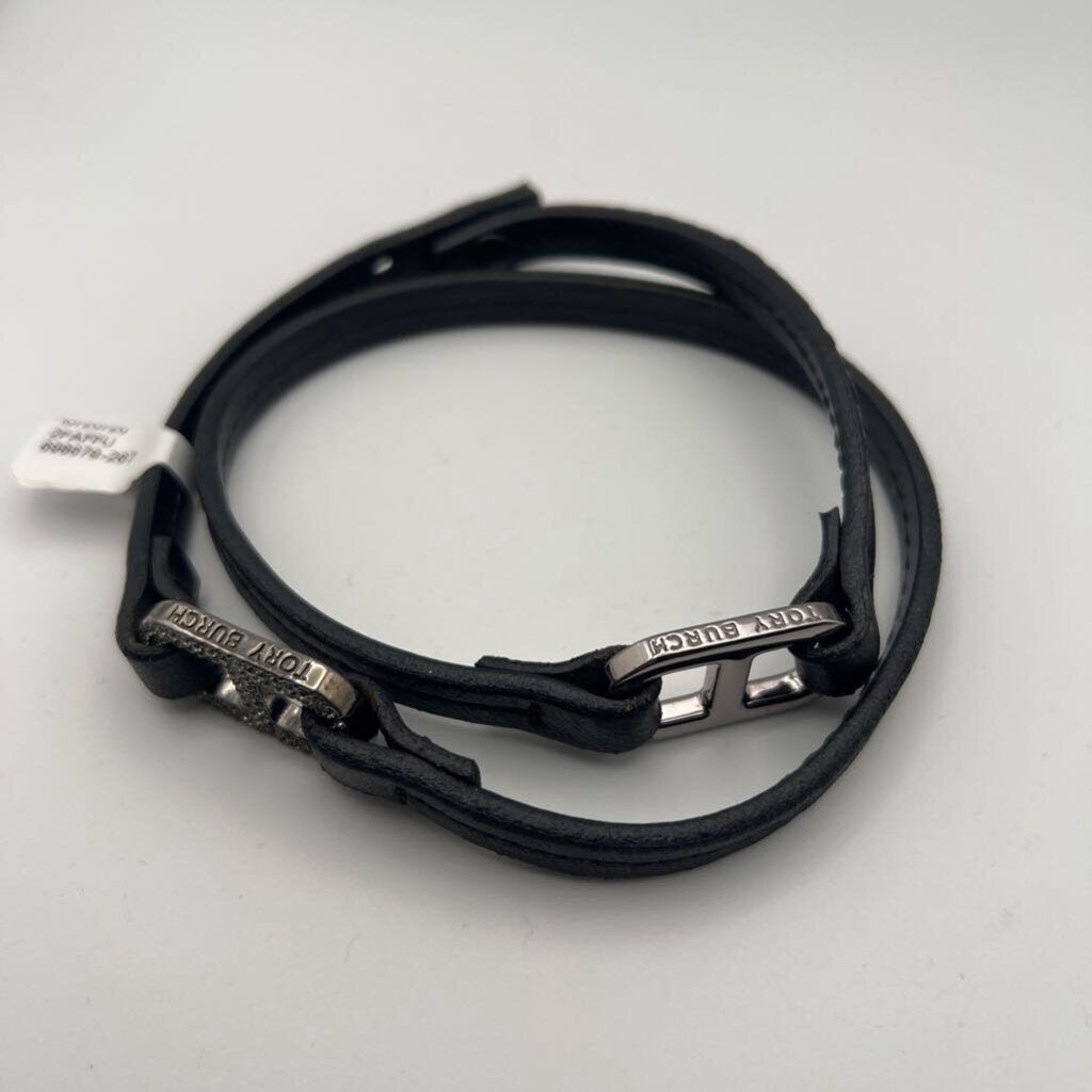 Tory Burch Black Leather Wrap Bracelet