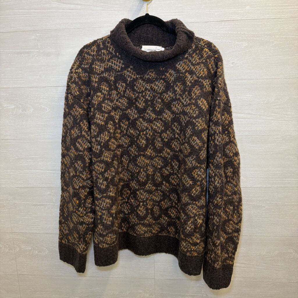 Coach Brown Knit Print Turtleneck Sweater Large