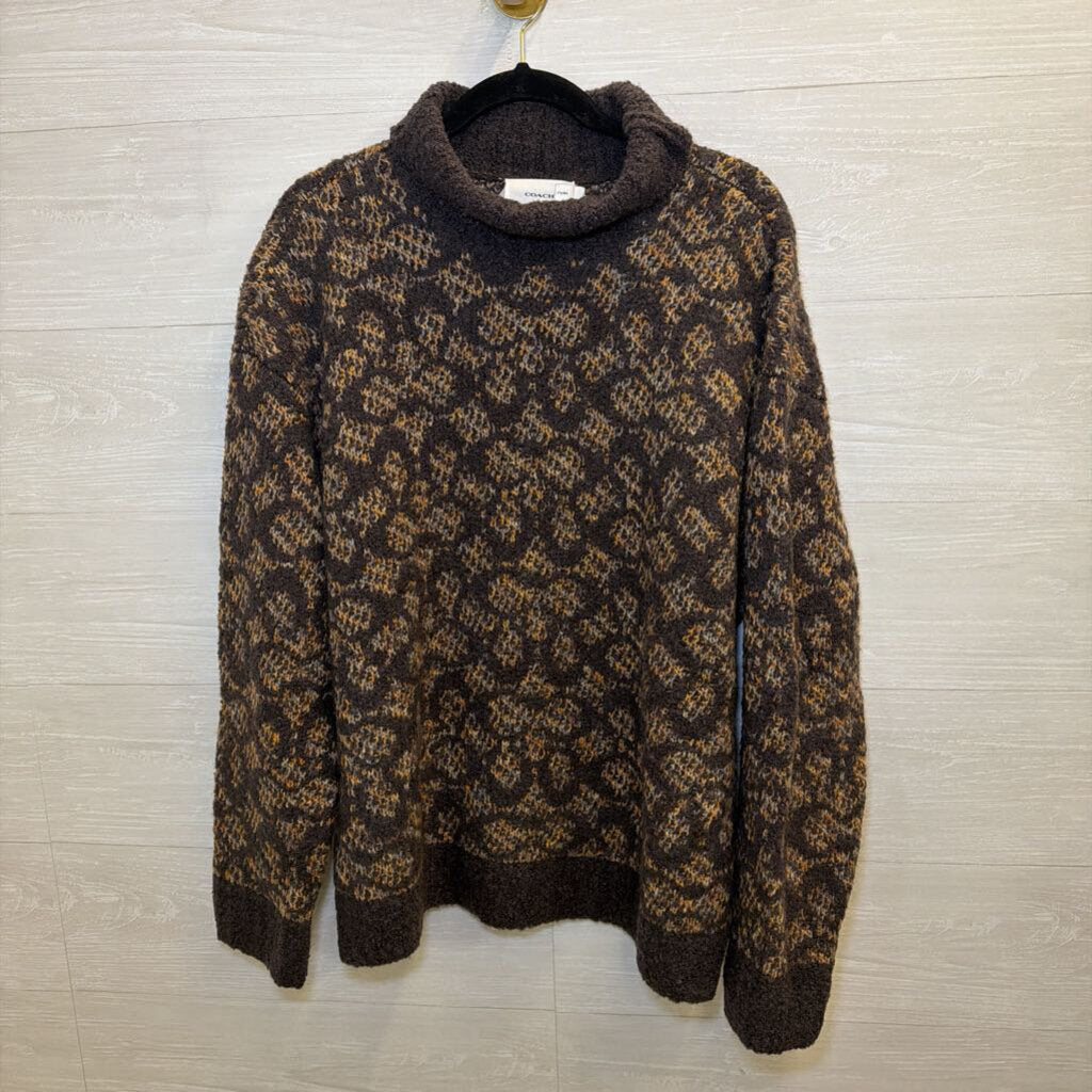 Coach Brown Knit Print Turtleneck Sweater Large