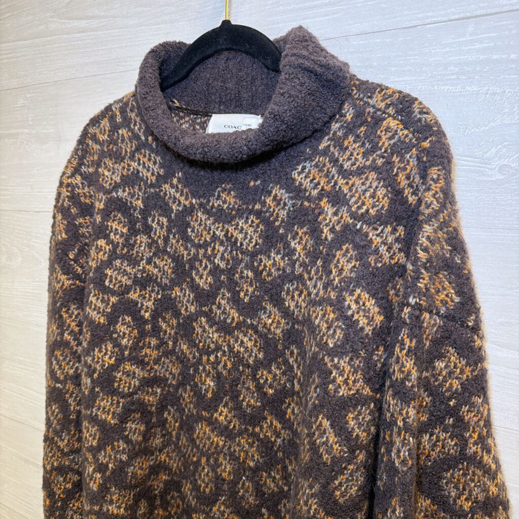 Coach Brown Knit Print Turtleneck Sweater Large
