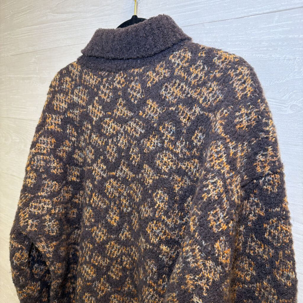 Coach Brown Knit Print Turtleneck Sweater Large