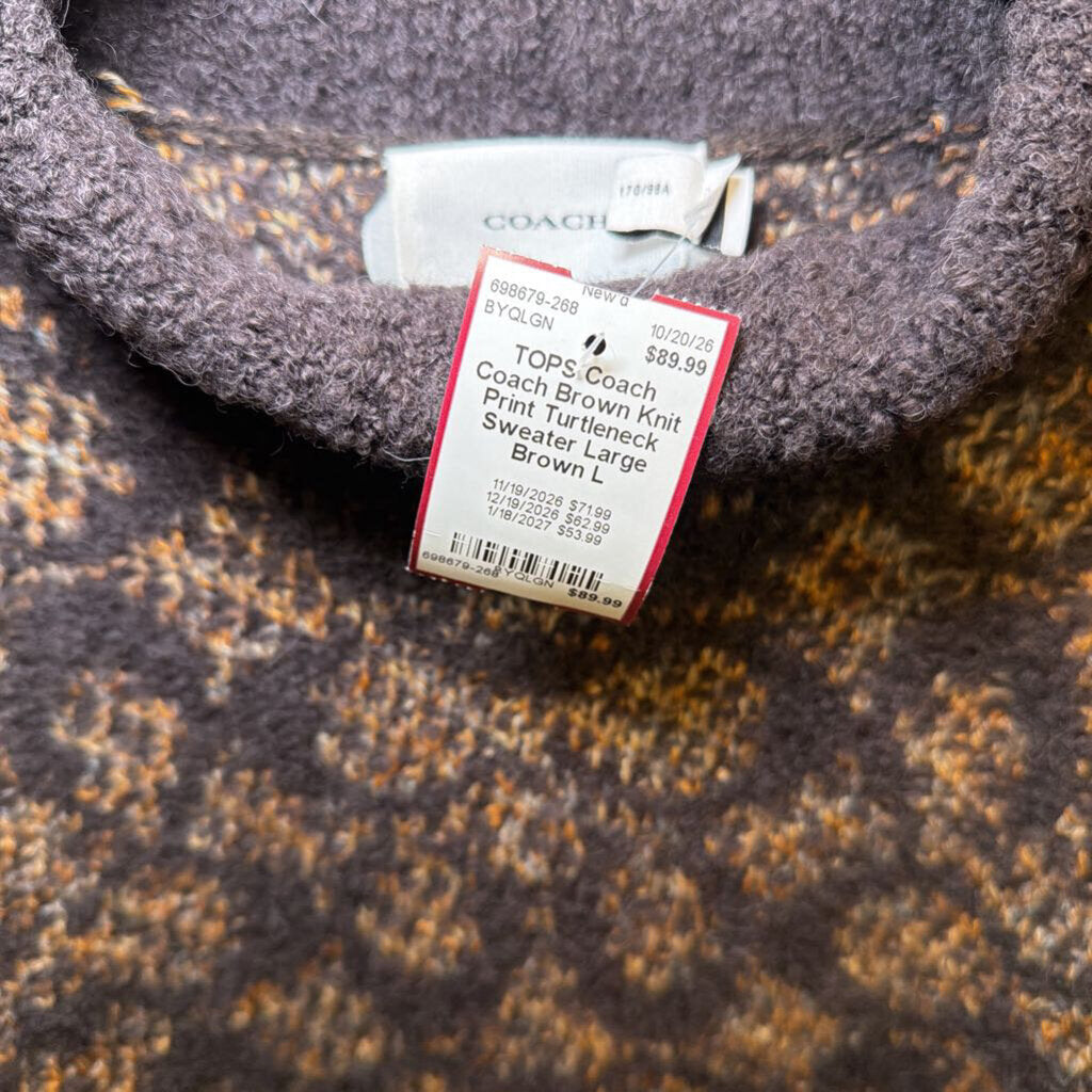 Coach Brown Knit Print Turtleneck Sweater Large