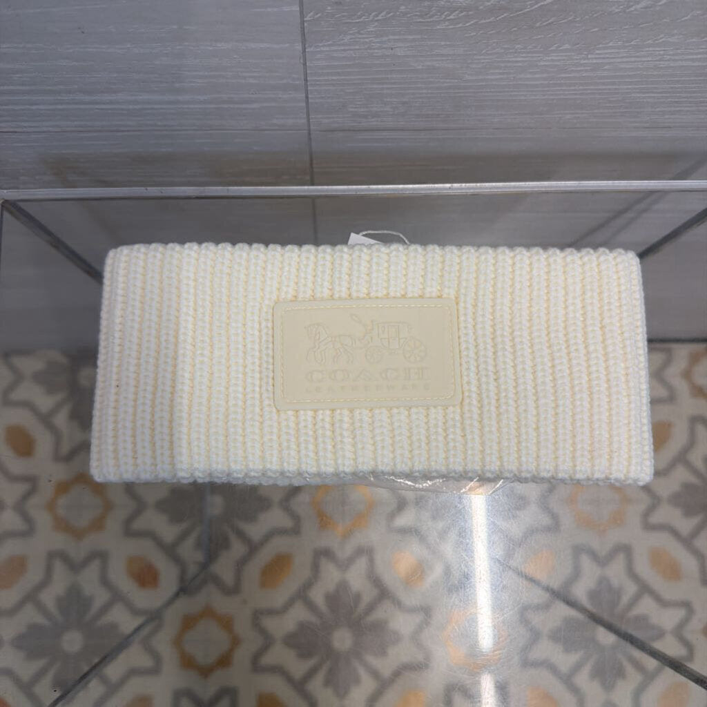 Coach Cream Ribbed Knit Logo Headband NWT