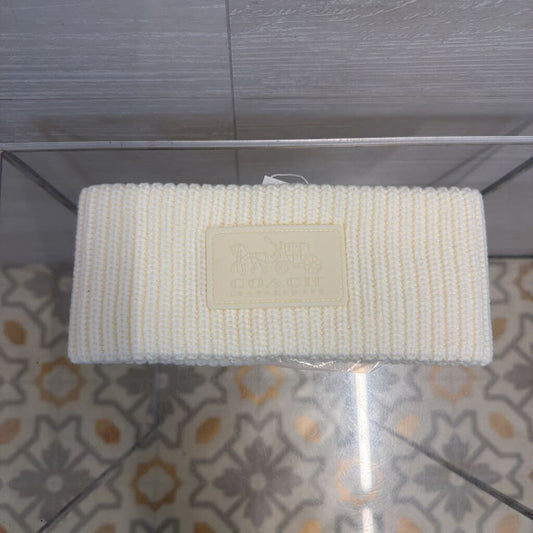 Coach Cream Ribbed Knit Logo Headband NWT