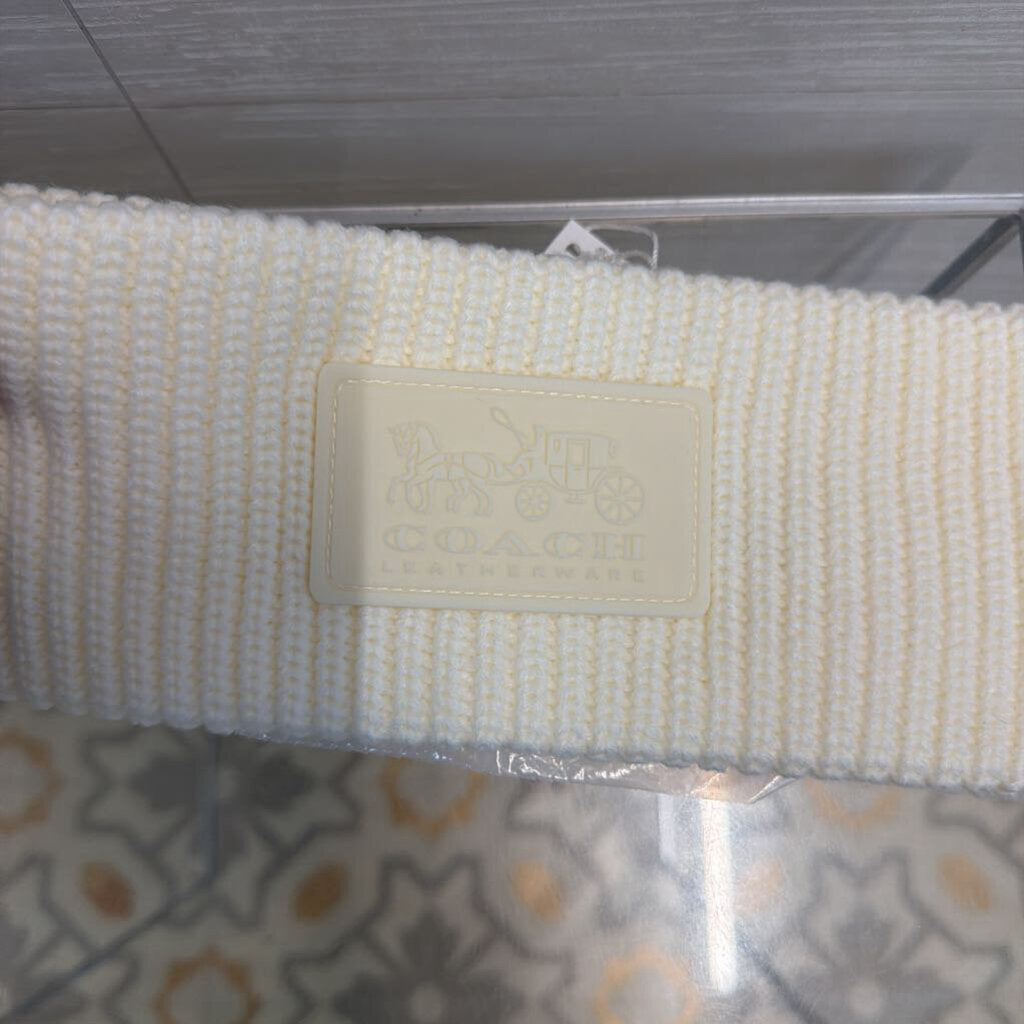 Coach Cream Ribbed Knit Logo Headband NWT