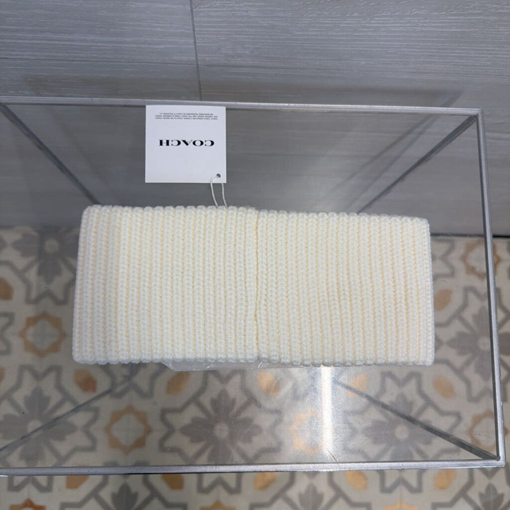 Coach Cream Ribbed Knit Logo Headband NWT