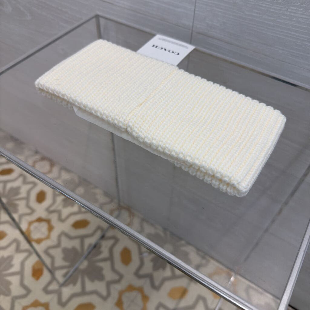 Coach Cream Ribbed Knit Logo Headband NWT