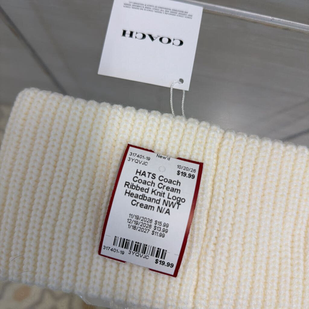 Coach Cream Ribbed Knit Logo Headband NWT