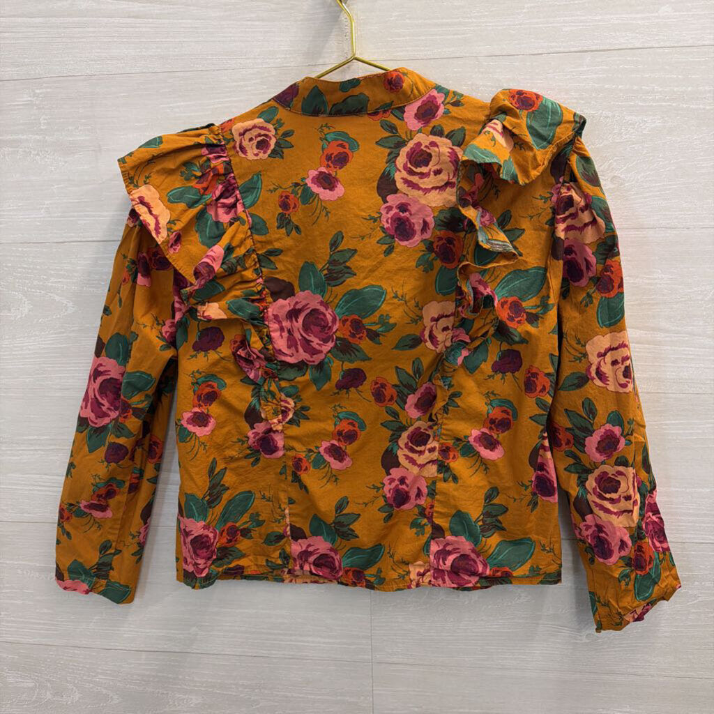Orange/Pink Floral Ruffle Long Sleeve Large