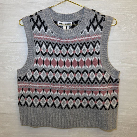 DKNY Jeans Grey/Pink Knit Sleeveless Sweater Large