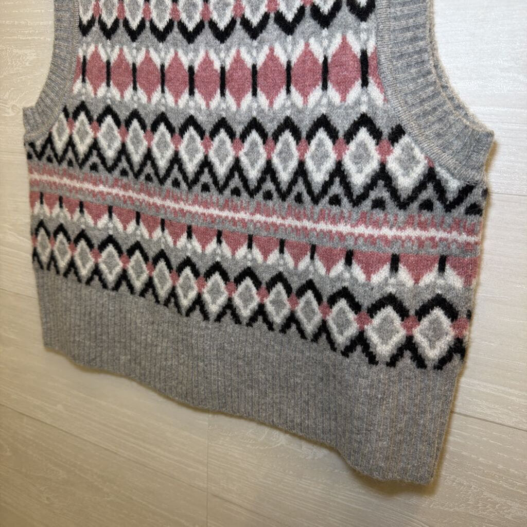 DKNY Jeans Grey/Pink Knit Sleeveless Sweater Large