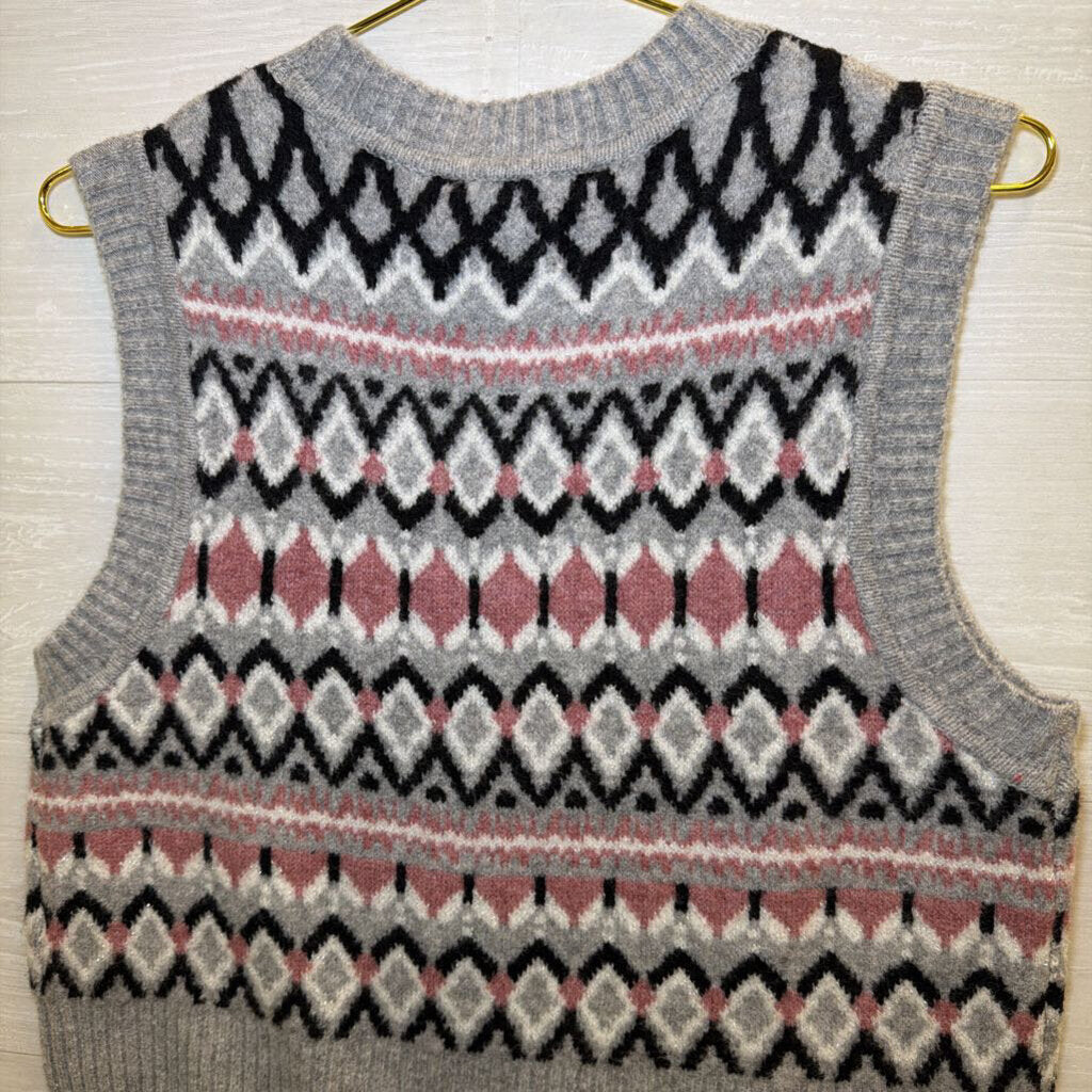 DKNY Jeans Grey/Pink Knit Sleeveless Sweater Large