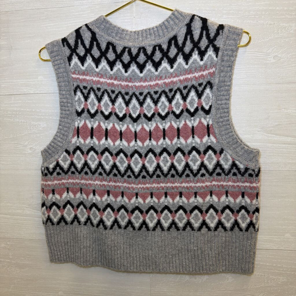 DKNY Jeans Grey/Pink Knit Sleeveless Sweater Large