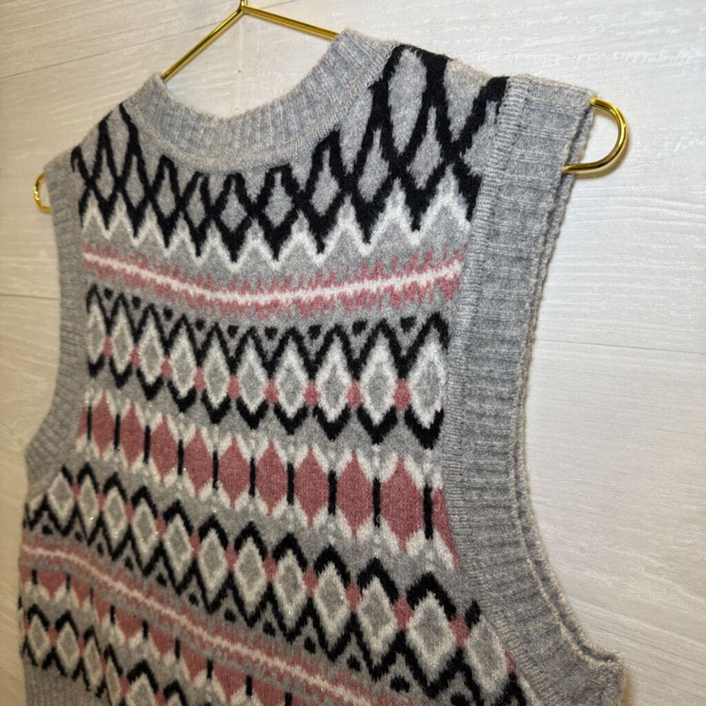 DKNY Jeans Grey/Pink Knit Sleeveless Sweater Large