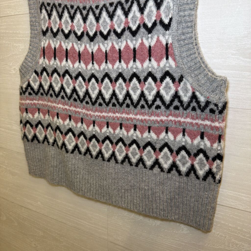 DKNY Jeans Grey/Pink Knit Sleeveless Sweater Large