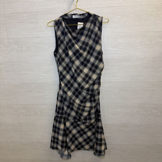 Bishop+Young Navy/Cream Plaid Draped Ruched Midi Dress Large