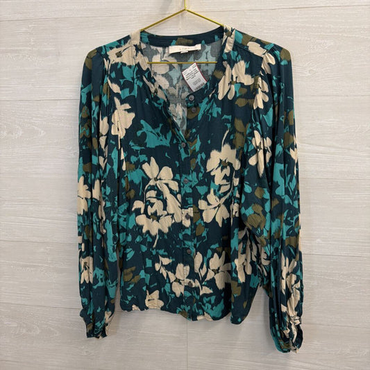 Teal Floral Print Long Sleeve Top Medium