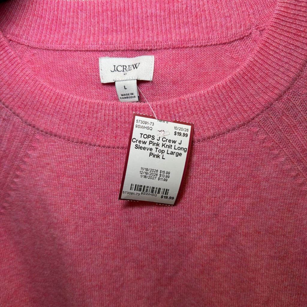 J Crew Pink Knit Long Sleeve Top Large