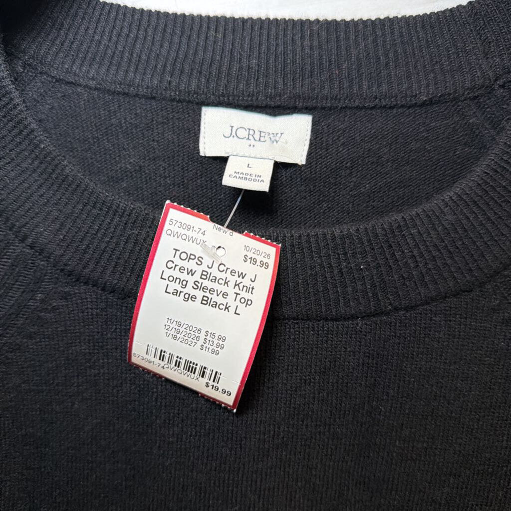 J Crew Black Knit Long Sleeve Top Large