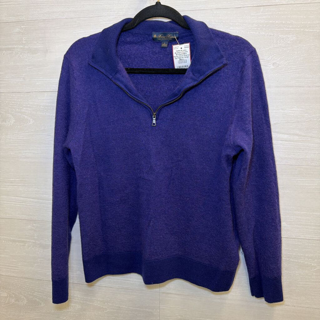 Brooks Brothers Blue Merino Wool Quarter Zip Pullover Large