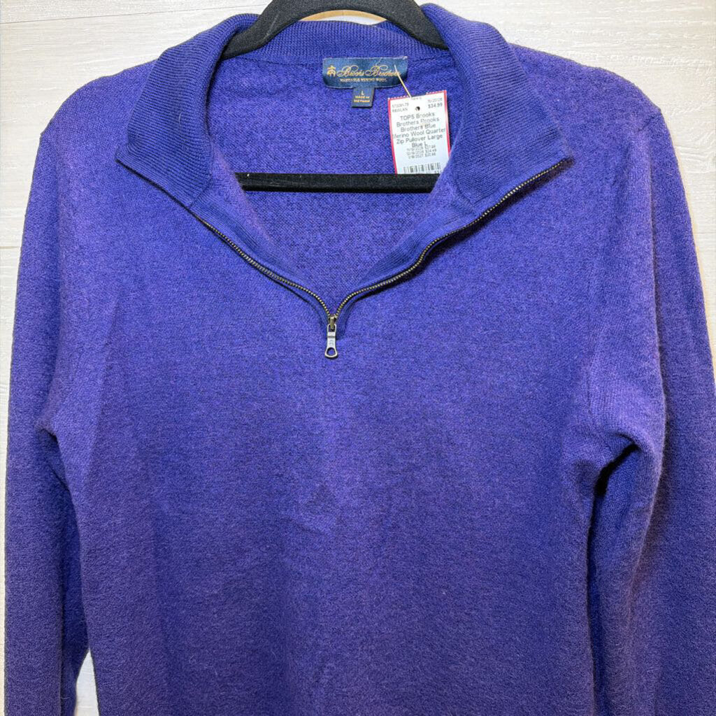 Brooks Brothers Blue Merino Wool Quarter Zip Pullover Large