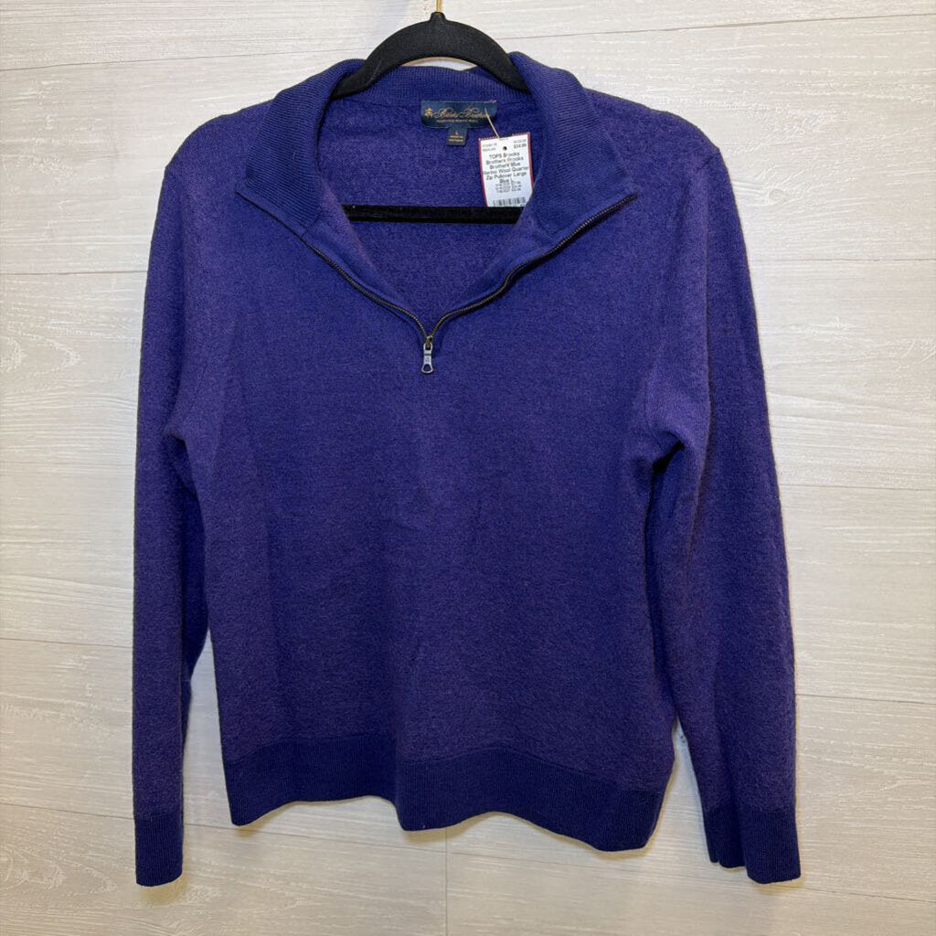 Brooks Brothers Blue Merino Wool Quarter Zip Pullover Large