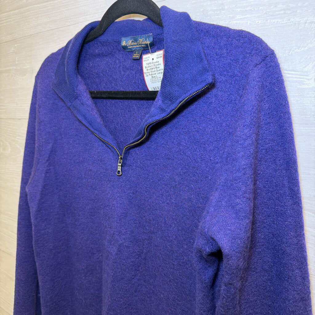 Brooks Brothers Blue Merino Wool Quarter Zip Pullover Large