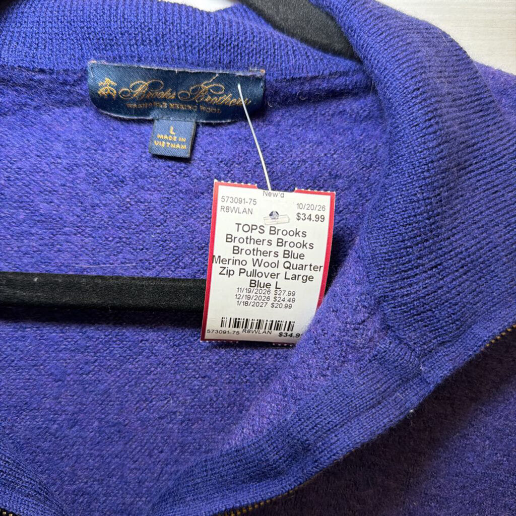 Brooks Brothers Blue Merino Wool Quarter Zip Pullover Large