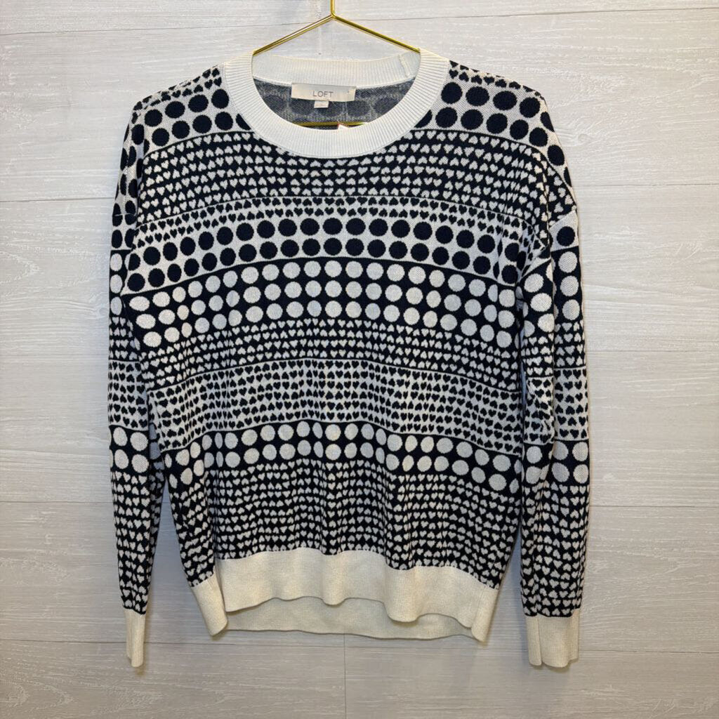 Navy/Cream Printed Heart Circle Sweater Medium