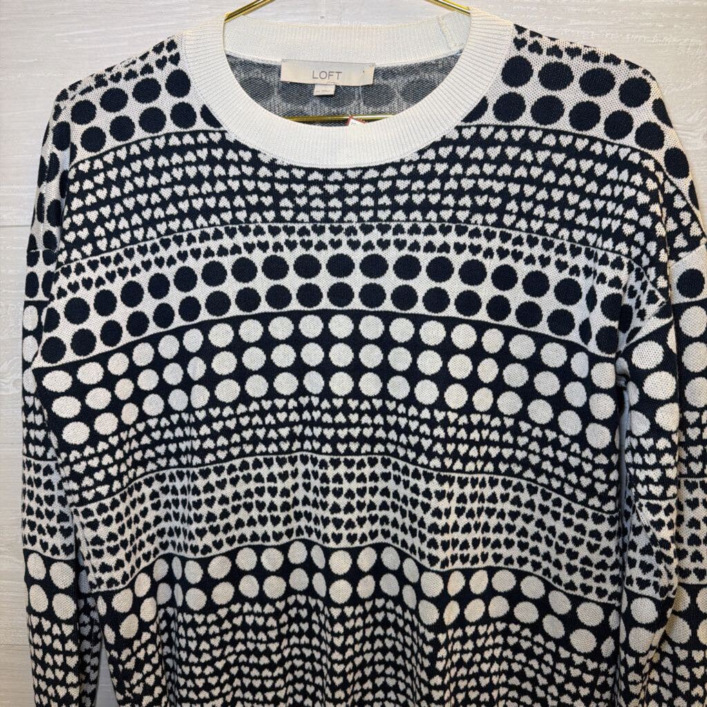 Navy/Cream Printed Heart Circle Sweater Medium