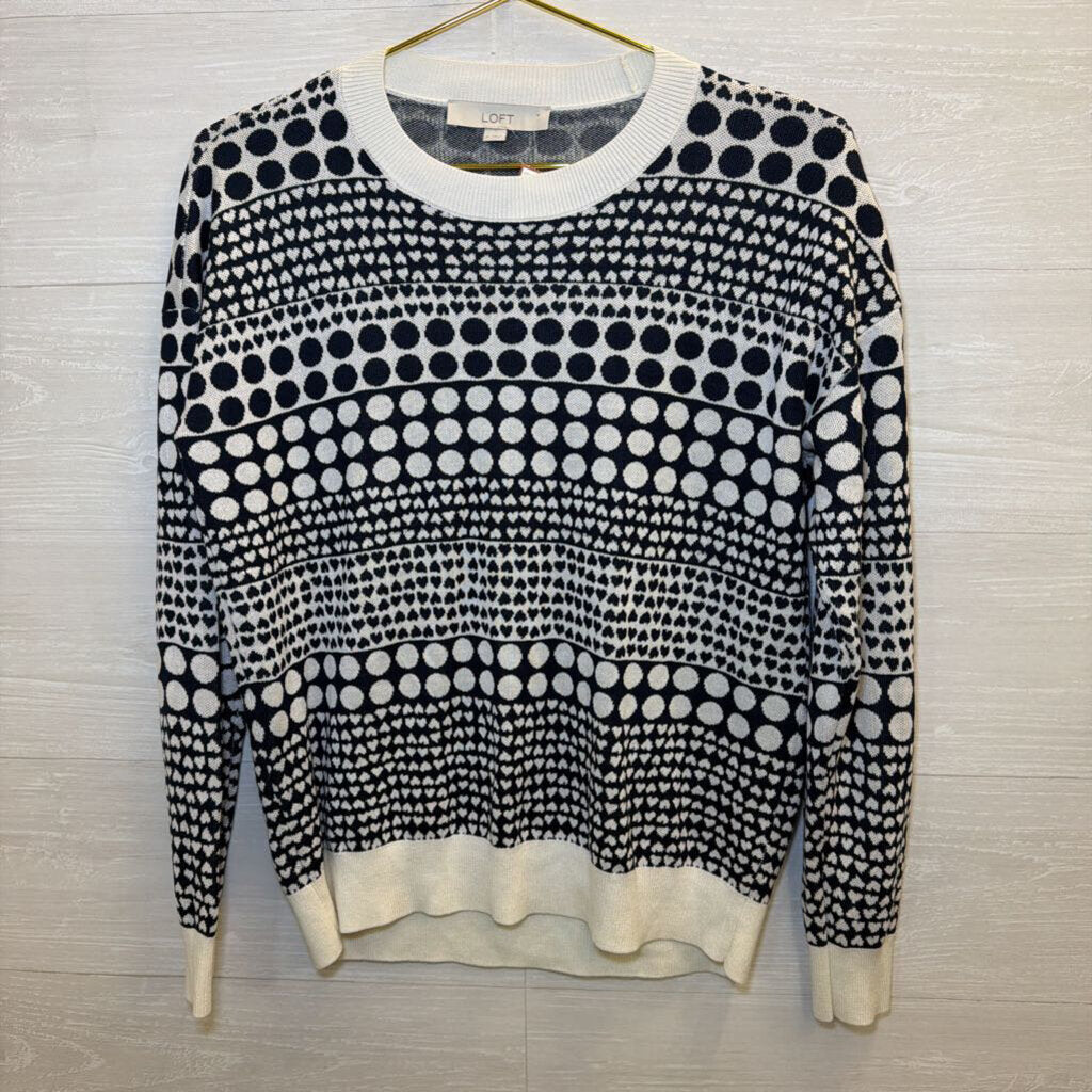 Navy/Cream Printed Heart Circle Sweater Medium