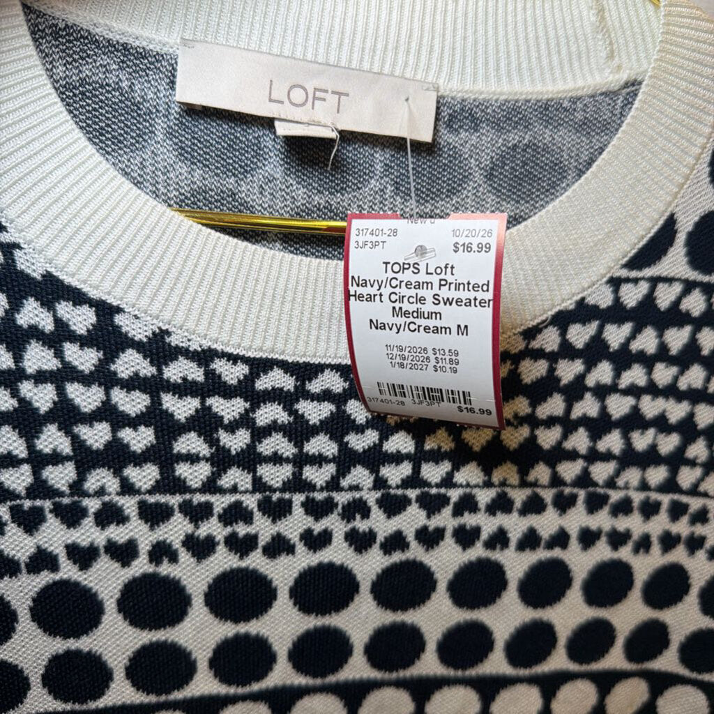 Navy/Cream Printed Heart Circle Sweater Medium