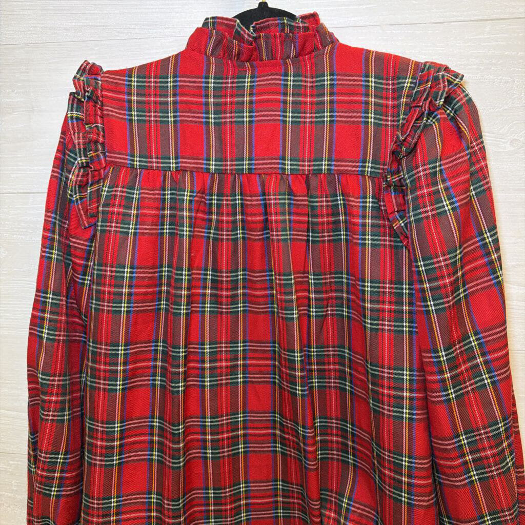 Red Plaid Long Sleeve Ruffle Top Medium