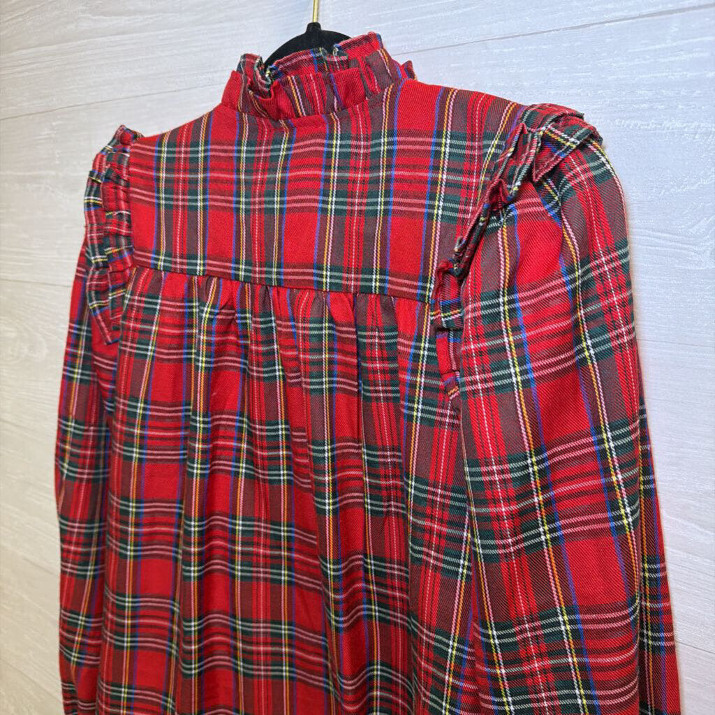 Red Plaid Long Sleeve Ruffle Top Medium