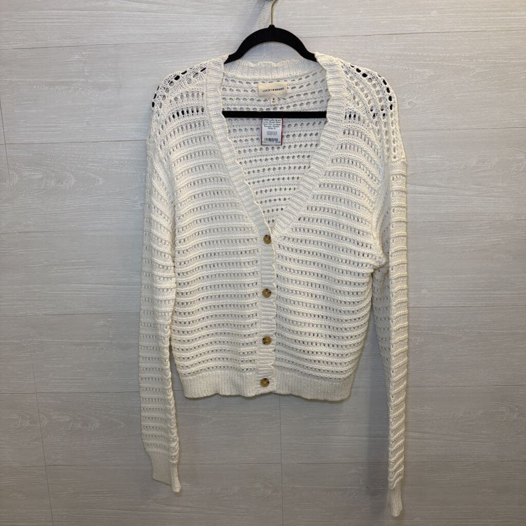 Lucky Brand White Open Knit Cardigan Sweater Medium