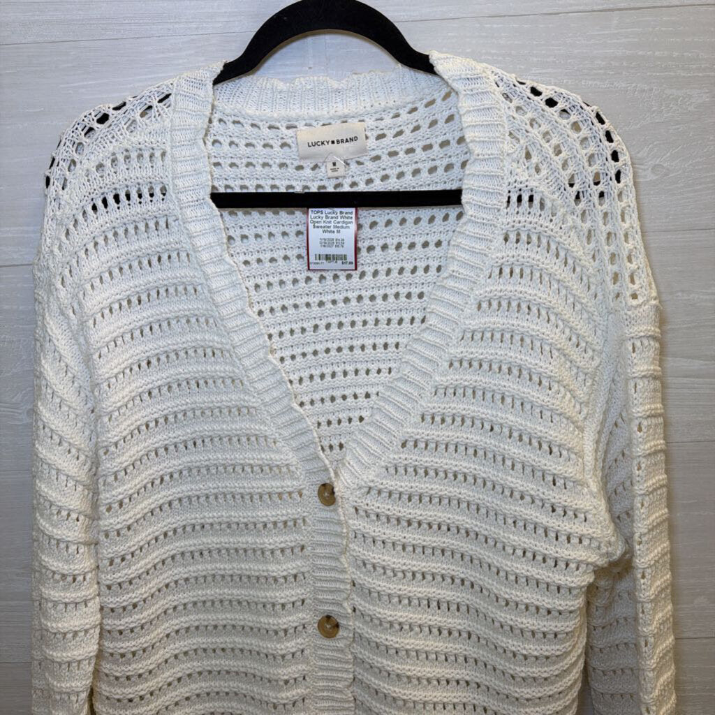 Lucky Brand White Open Knit Cardigan Sweater Medium
