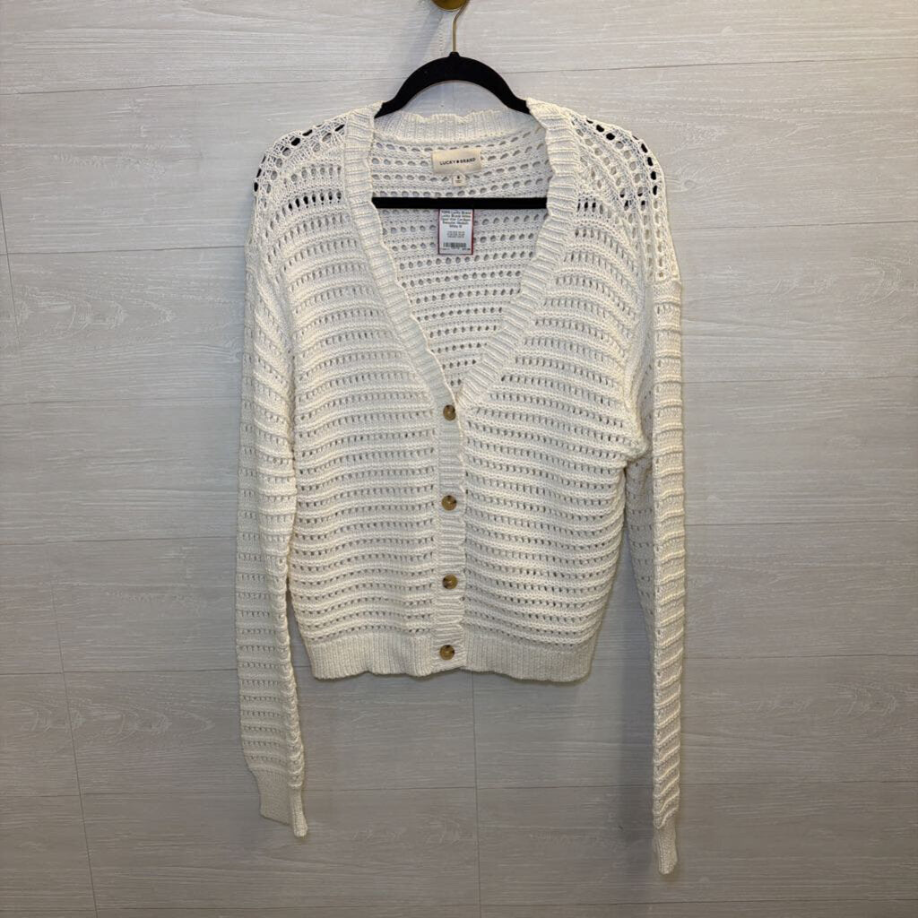 Lucky Brand White Open Knit Cardigan Sweater Medium