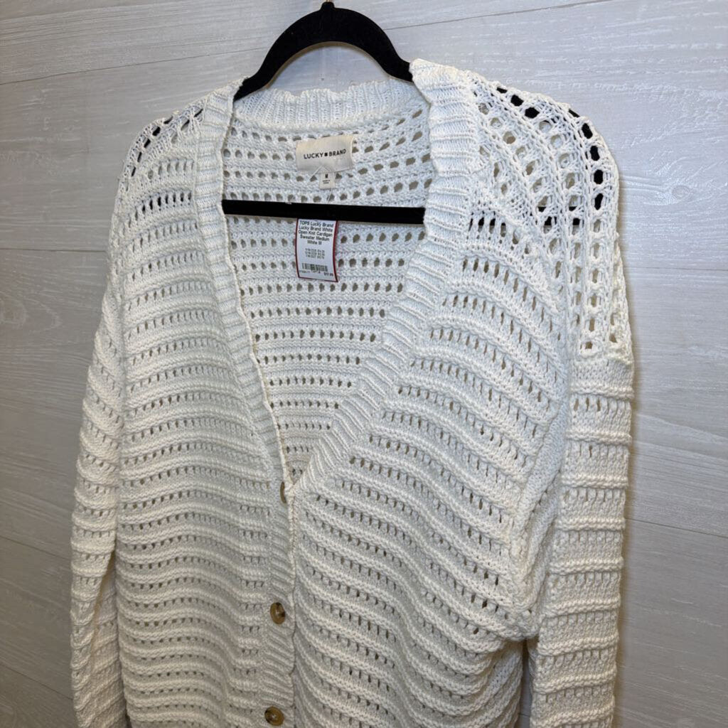 Lucky Brand White Open Knit Cardigan Sweater Medium