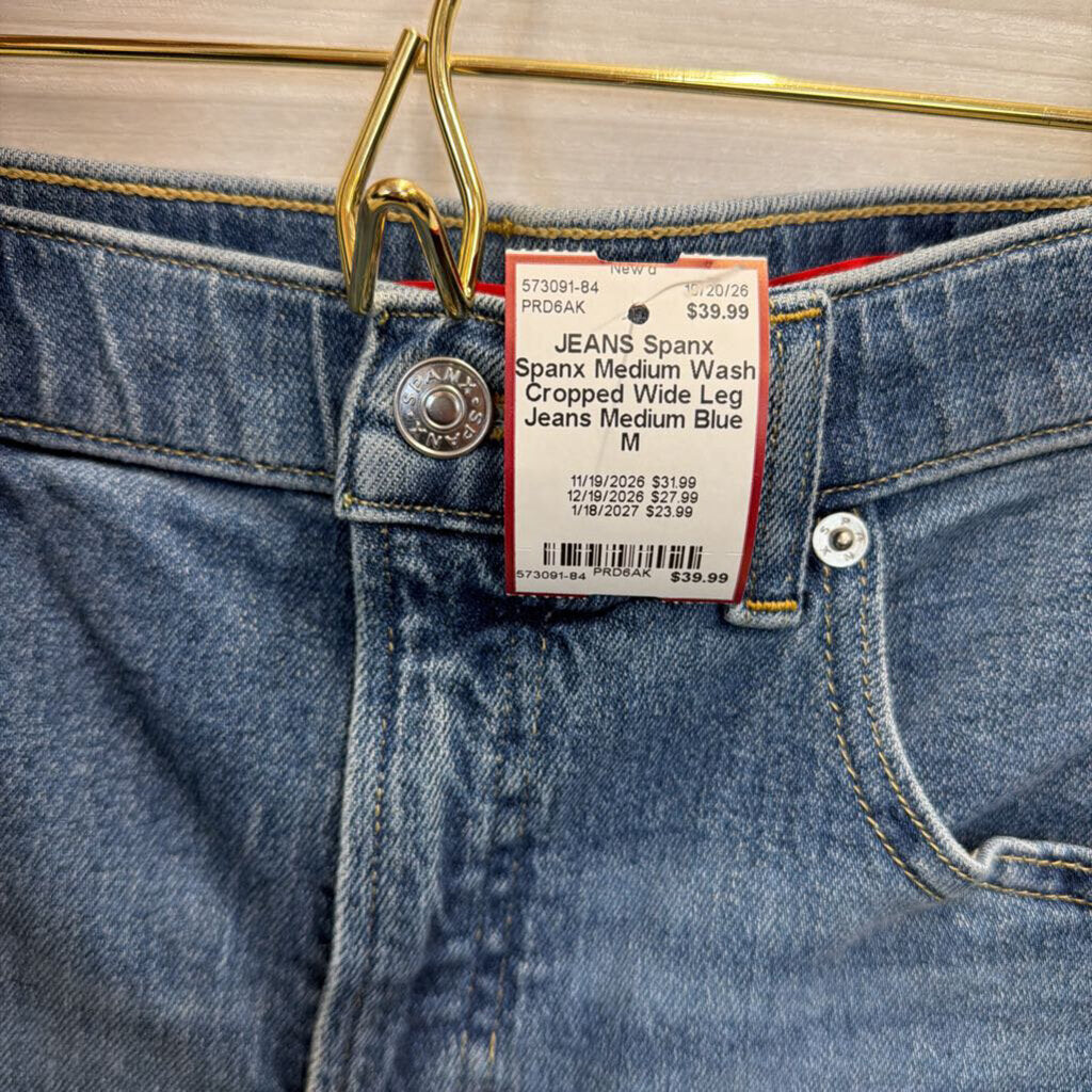 Spanx Medium Wash Cropped Wide Leg Jeans Medium