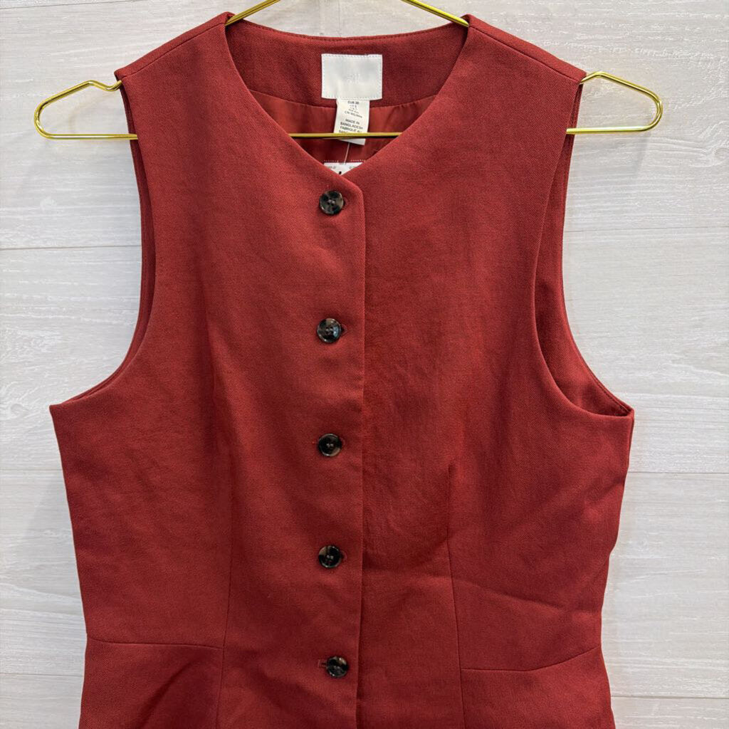 Brick Sleeveless Button Front Top Small