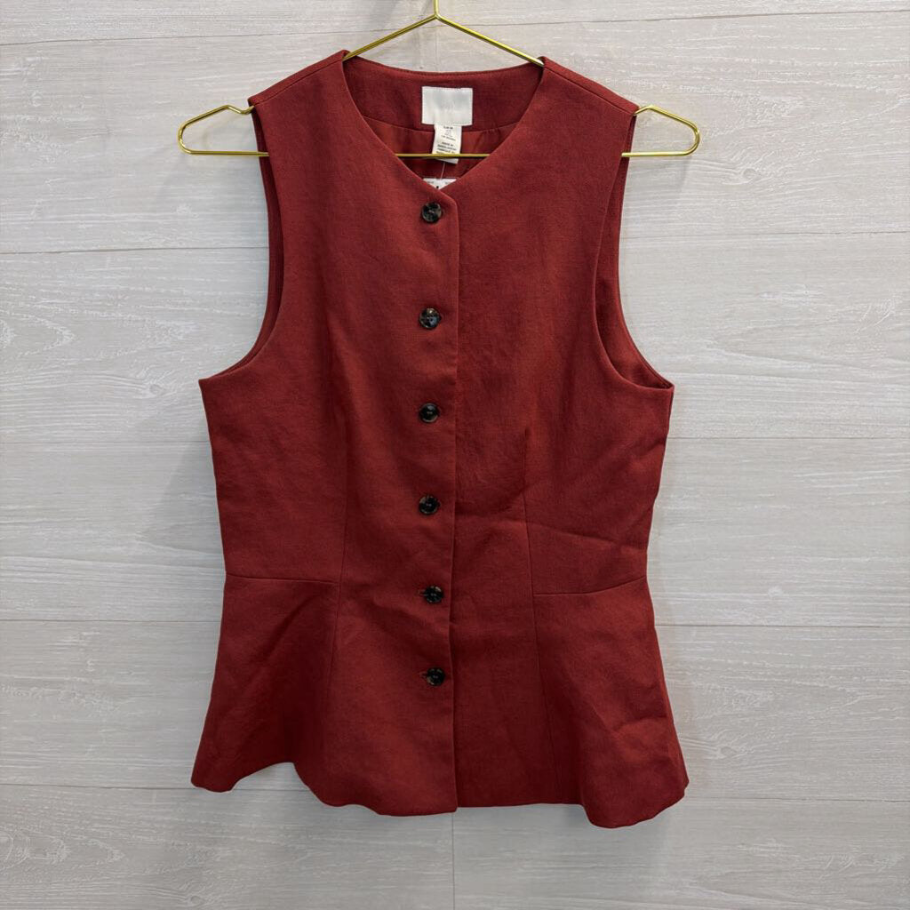 Brick Sleeveless Button Front Top Small