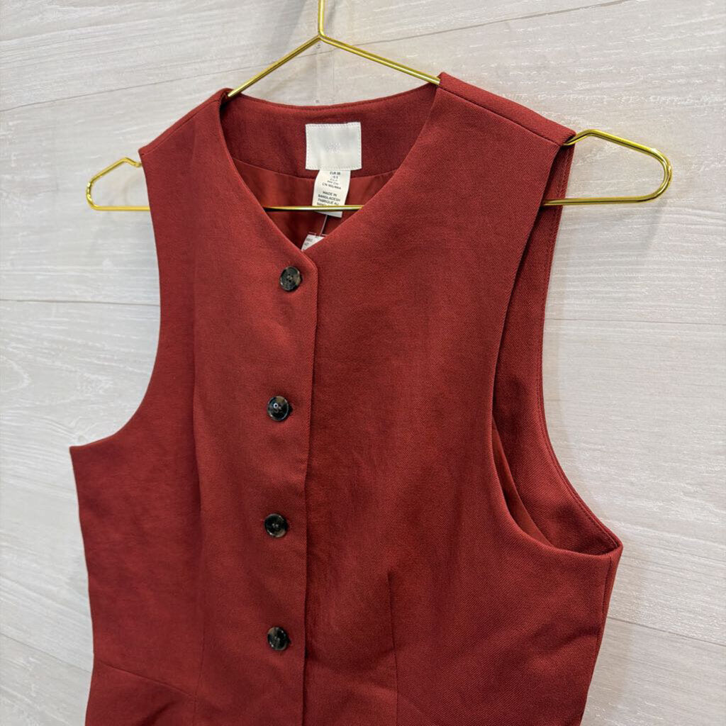 Brick Sleeveless Button Front Top Small