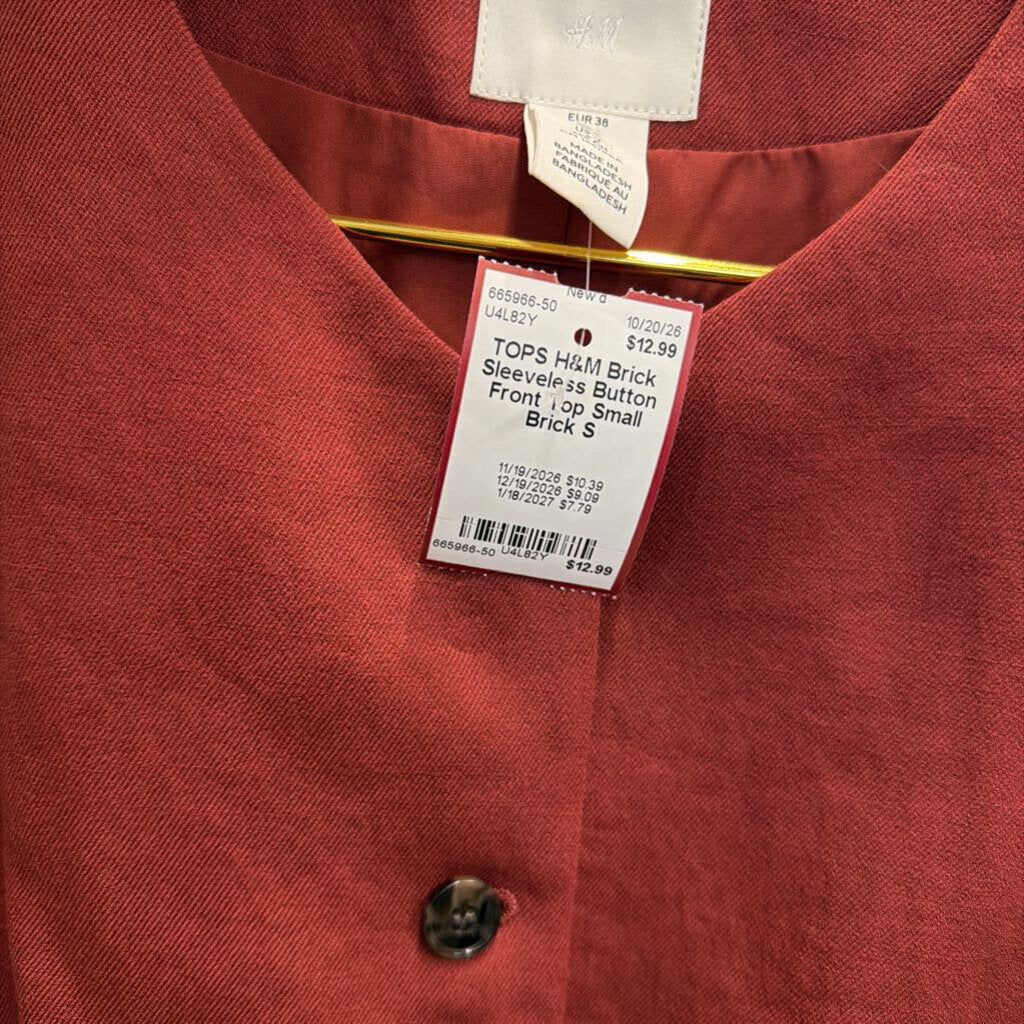 Brick Sleeveless Button Front Top Small