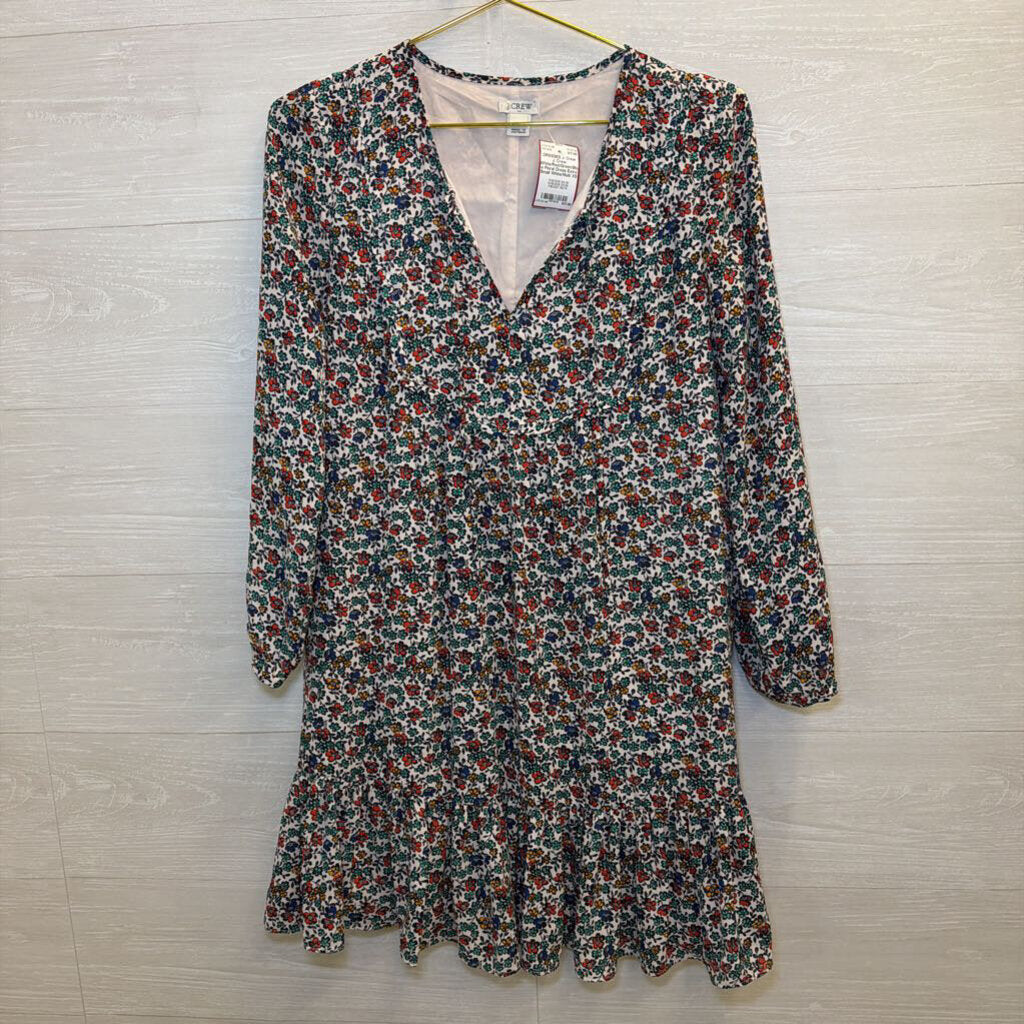 J. Crew White/Red/Green/Blue Floral Dress Extra Small