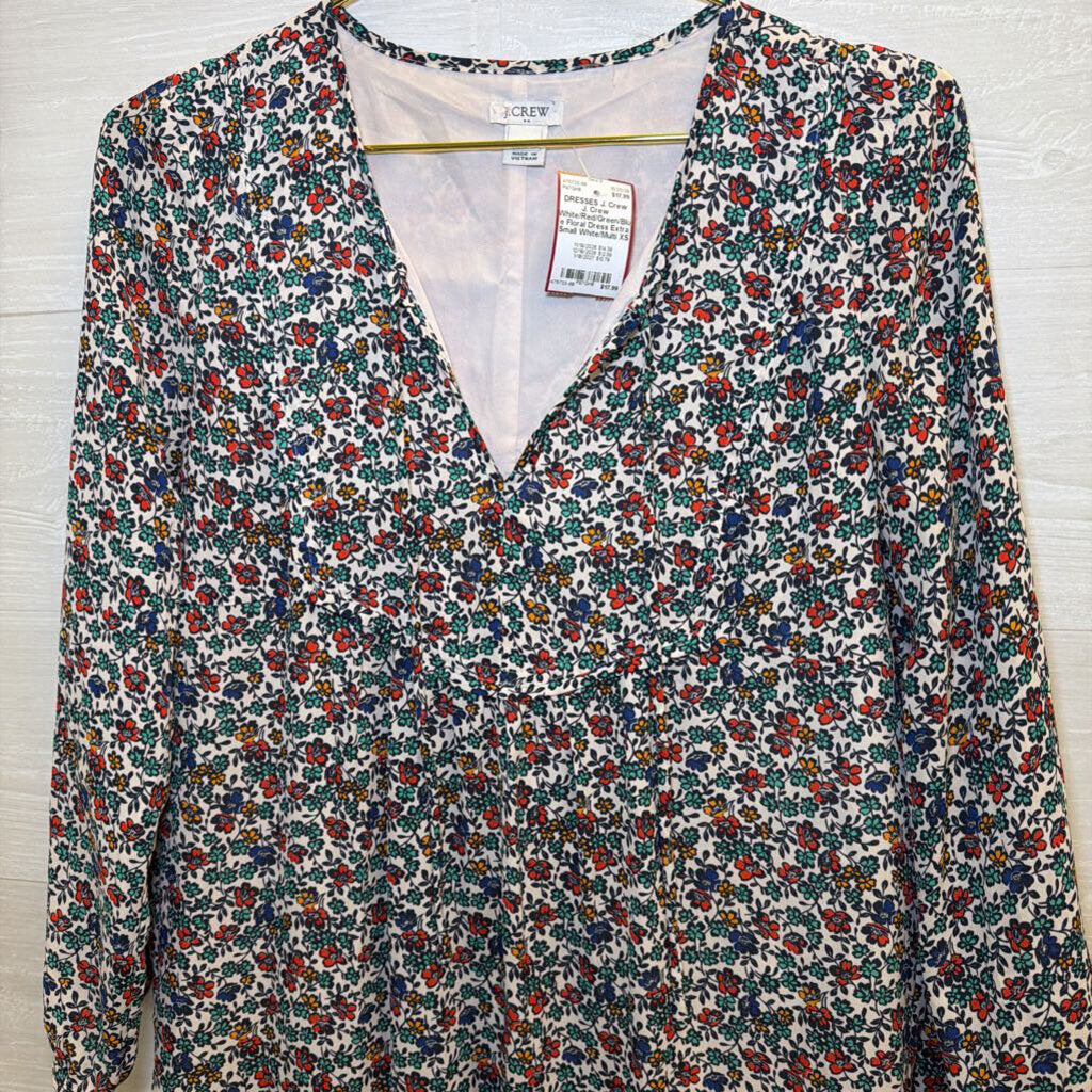 J. Crew White/Red/Green/Blue Floral Dress Extra Small