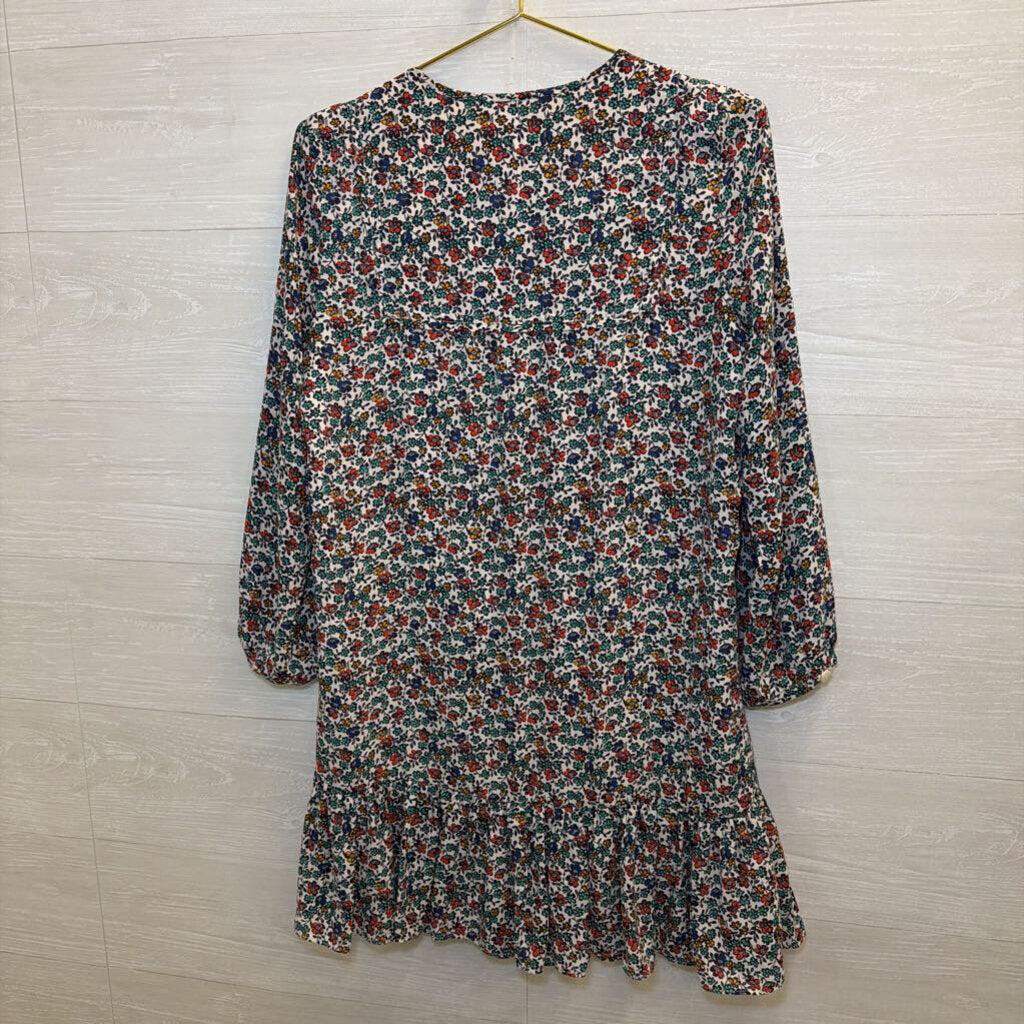 J. Crew White/Red/Green/Blue Floral Dress Extra Small
