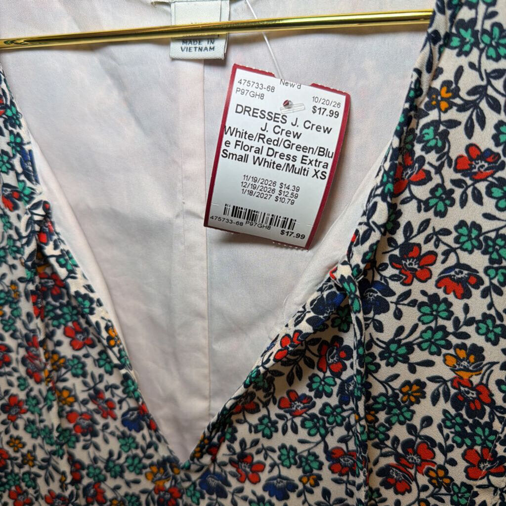 J. Crew White/Red/Green/Blue Floral Dress Extra Small