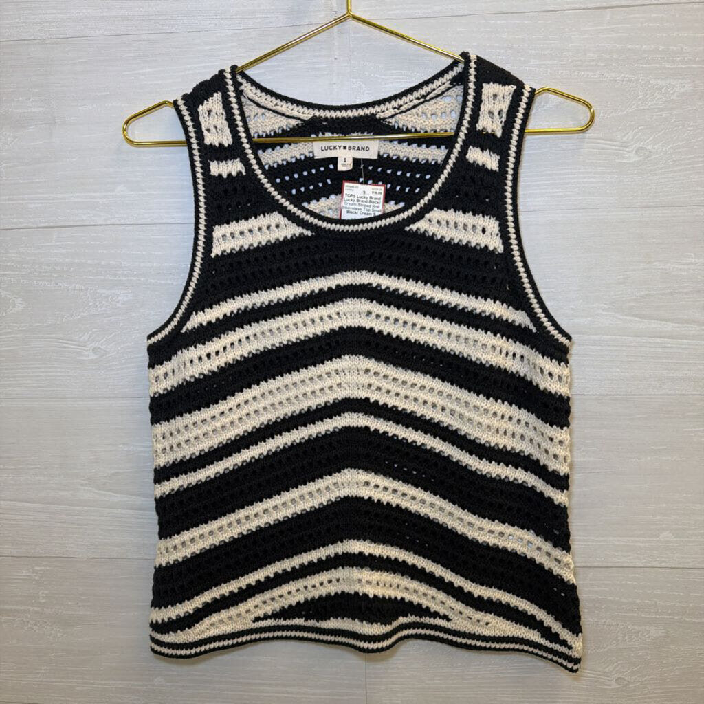 Lucky Brand Black/ Cream Striped Knit Sleeveless Top Small
