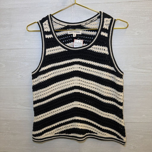 Lucky Brand Black/ Cream Striped Knit Sleeveless Top Small